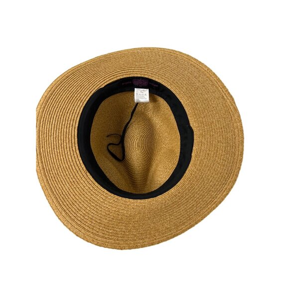 Tan Paper Straw Hat W/ Black Ribbon Trim Adjustable Fit Angela & William One Siz - Picture 3 of 3